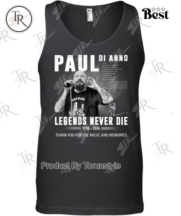 Paul Di’Anno Legends Never Die 1958-2024 Thank You For The Music And Memories T-Shirt