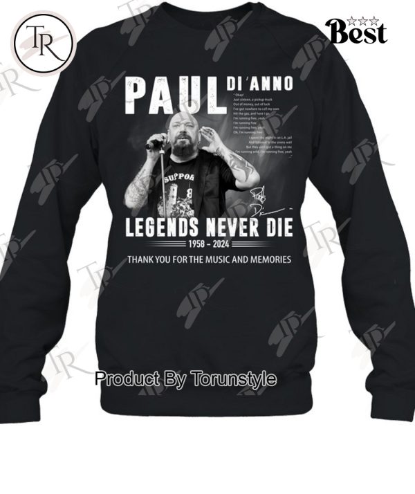 Paul Di’Anno Legends Never Die 1958-2024 Thank You For The Music And Memories T-Shirt