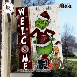 NCAA Texas A&M Aggies Football Grinch Welcome Christmas Garden Flag – Custom Name