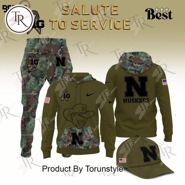 Nebraska Cornhuskers Camo 2024 Salute to Service Combo Hoodie, Longpants, Cap