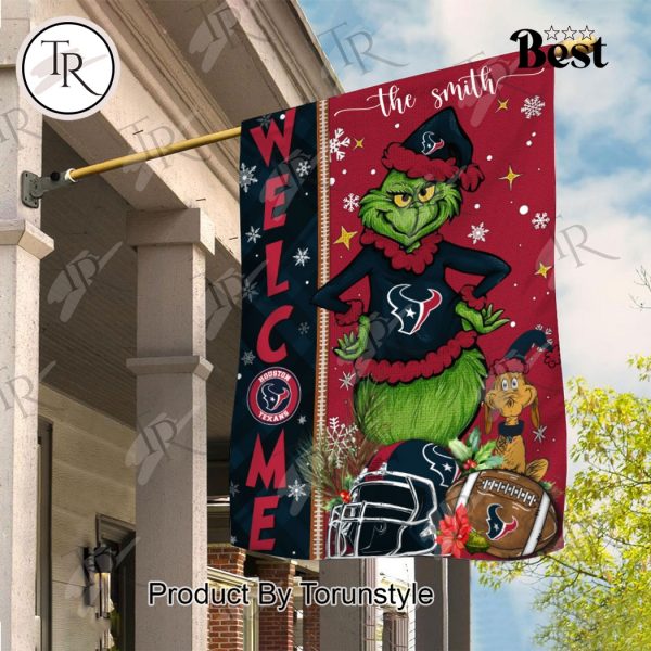 NFL Houston Texans Football Grinch Welcome Christmas Garden Flag – Custom Name