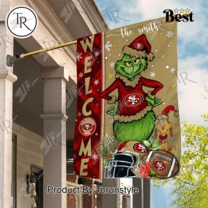 NFL San Francisco 49ers Football Grinch Welcome Christmas Garden Flag – Custom Name