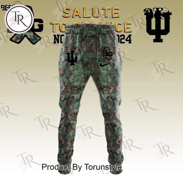 Indiana Hoosiers Camo 2024 Salute to Service Combo Hoodie, Longpants, Cap