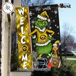 NCAA Iowa Hawkeyes Football Grinch Welcome Christmas Garden Flag – Custom Name