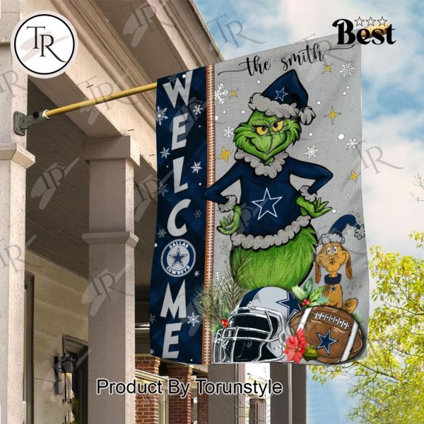 NFL Dallas Cowboys Football Grinch Welcome Christmas Garden Flag – Custom Name