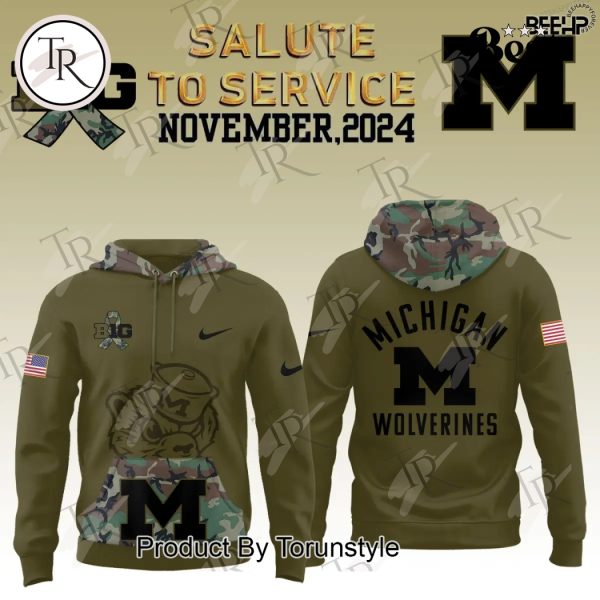 Michigan Wolverines Camo 2024 Salute to Service Combo Hoodie, Longpants, Cap