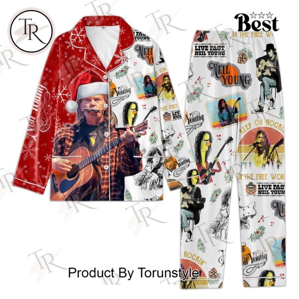 Neil Young Keep On Rockin In The Free Word Christmas 2024 Button Down Pajamas Set