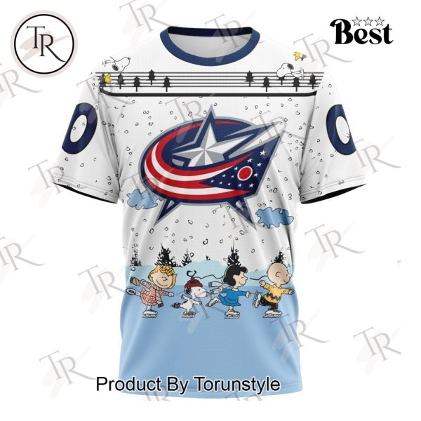 NHL Columbus Blue Jackets Special Peanuts Ice Skating Design Hoodie