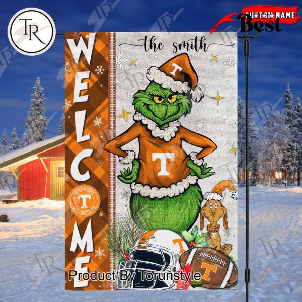 NCAA Tennessee Volunteers Football Grinch Welcome Christmas Garden Flag – Custom Name