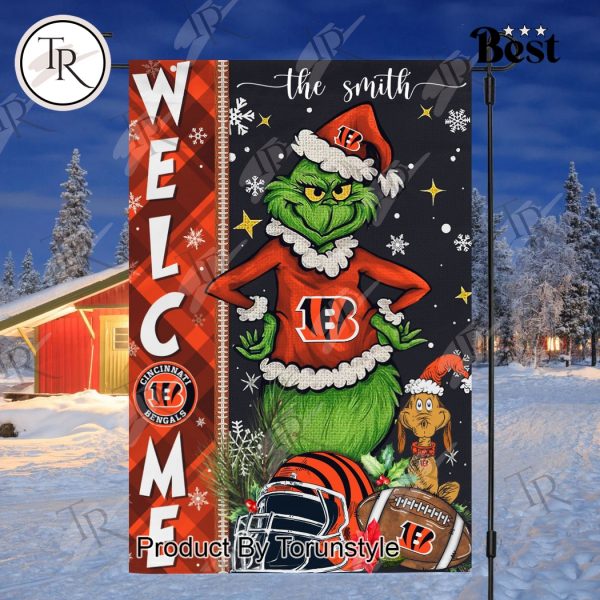 NFL Cincinnati Bengals Football Grinch Welcome Christmas Garden Flag – Custom Name