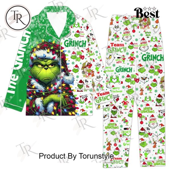 The Grinch Ho Ho Ho Stink Stank Stunk Merry Christmas Button Down Pajamas Set