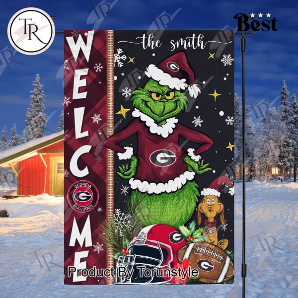 NCAA Georgia Bulldogs Football Grinch Welcome Christmas Garden Flag – Custom Name