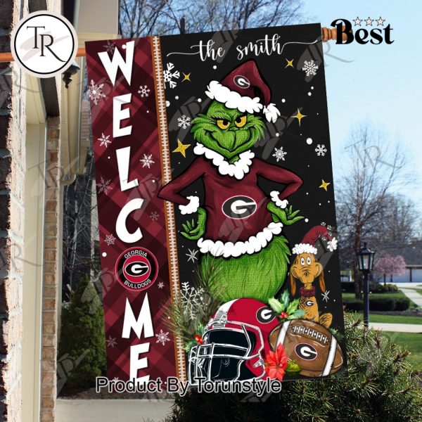 NCAA Georgia Bulldogs Football Grinch Welcome Christmas Garden Flag – Custom Name