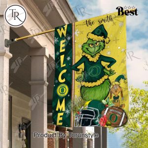 NCAA Oregon Ducks Football Grinch Welcome Christmas Garden Flag – Custom Name