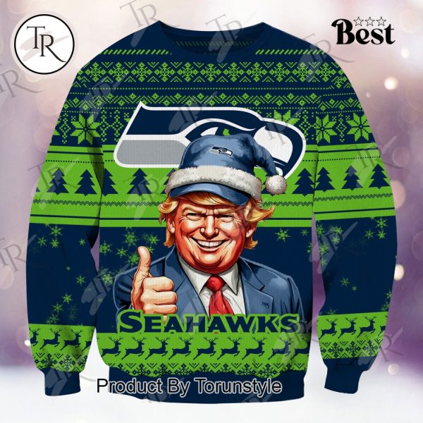 Seattle Seahawks Christmas Donald Trump Knitted Sweater