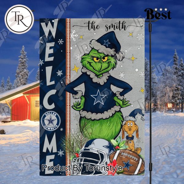 NFL Dallas Cowboys Football Grinch Welcome Christmas Garden Flag – Custom Name