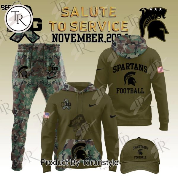 Michigan State Spartans Camo 2024 Salute to Service Combo Hoodie, Longpants, Cap