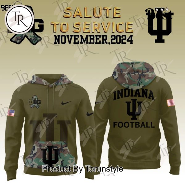 Indiana Hoosiers Camo 2024 Salute to Service Combo Hoodie, Longpants, Cap