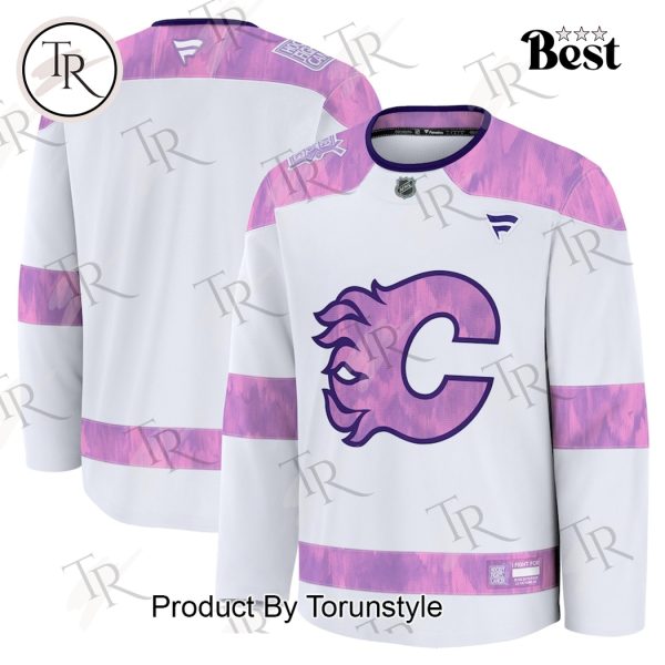 NHL Calgary Flames 2024 Hockey Fights Cancer Practice Jersey – White