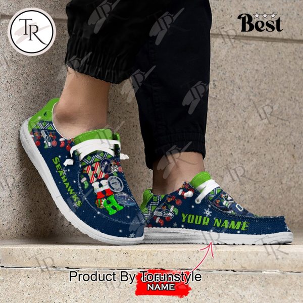 NFL Seattle Seahawks Ho Ho Ho Christmas Custom Name Hey Dude Shoes