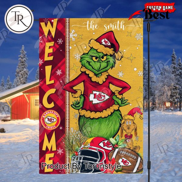 NFL Kansas City Chiefs Football Grinch Welcome Christmas Garden Flag – Custom Name