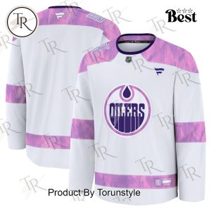 NHL Edmonton Oilers 2024 Hockey Fights Cancer Practice Jersey – White