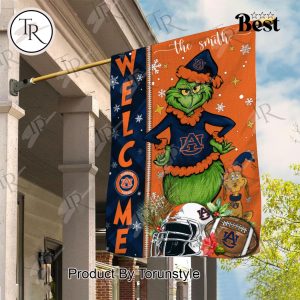 NCAA Auburn Tigers Football Grinch Welcome Christmas Garden Flag – Custom Name