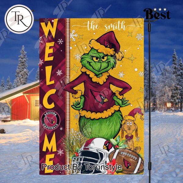 NFL Arizona Cardinals Football Grinch Welcome Christmas Garden Flag – Custom Name