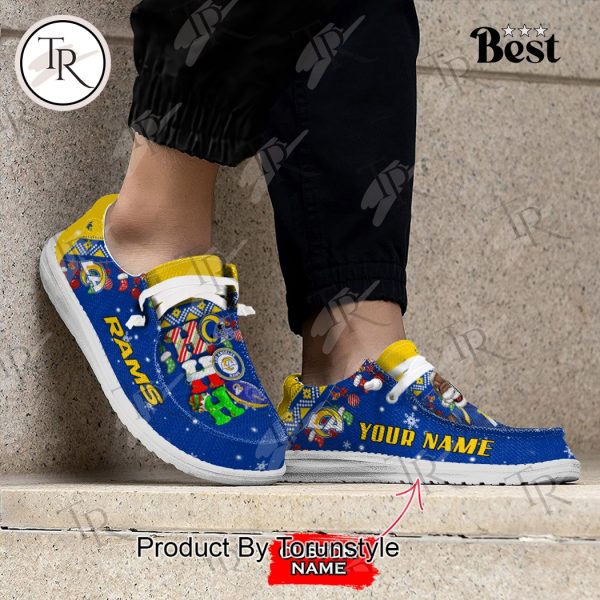 NFL Los Angeles Rams Ho Ho Ho Christmas Custom Name Hey Dude Shoes