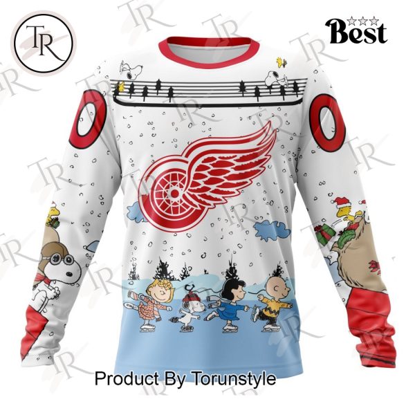 NHL Detroit Red Wings Special Peanuts Ice Skating Design Hoodie