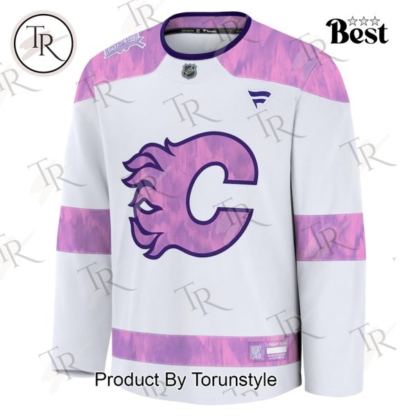 NHL Calgary Flames 2024 Hockey Fights Cancer Practice Jersey – White