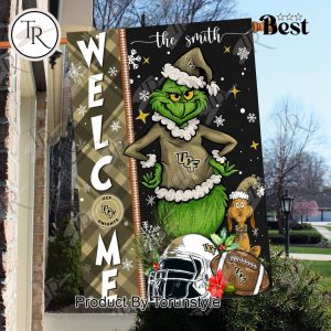 NCAA UCF Knights Football Grinch Welcome Christmas Garden Flag – Custom Name