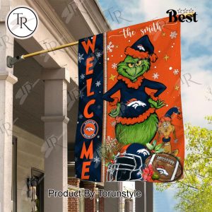 NFL Denver Broncos Football Grinch Welcome Christmas Garden Flag – Custom Name