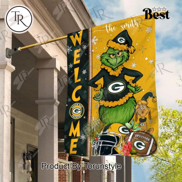 NFL Green Bay Packers Football Grinch Welcome Christmas Garden Flag – Custom Name