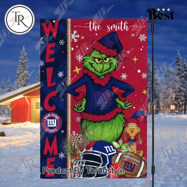 NFL New York Giants Football Grinch Welcome Christmas Garden Flag – Custom Name