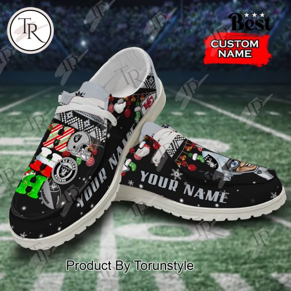 NFL Las Vegas Raiders Ho Ho Ho Christmas Custom Name Hey Dude Shoes