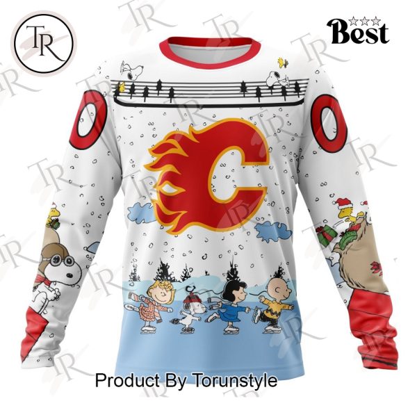 NHL Calgary Flames Special Peanuts Ice Skating Design Hoodie