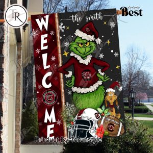 NCAA South Carolina Gamecocks Football Grinch Welcome Christmas Garden Flag – Custom Name