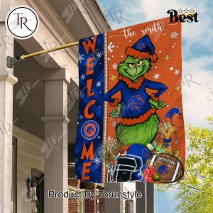 NCAA Boise State Broncos Football Grinch Welcome Christmas Garden Flag – Custom Name