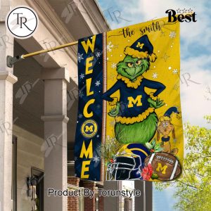 NCAA Michigan Wolverines Football Grinch Welcome Christmas Garden Flag – Custom Name