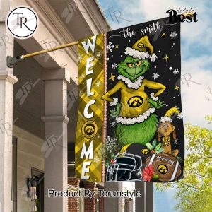 NCAA Iowa Hawkeyes Football Grinch Welcome Christmas Garden Flag – Custom Name