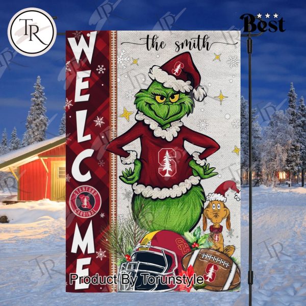 NCAA Stanford Cardinal Football Grinch Welcome Christmas Garden Flag – Custom Name