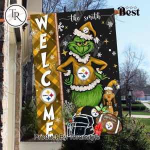 NFL Pittsburgh Steelers Football Grinch Welcome Christmas Garden Flag – Custom Name