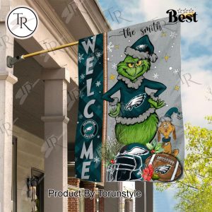 NFL Philadelphia Eagles Football Grinch Welcome Christmas Garden Flag – Custom Name