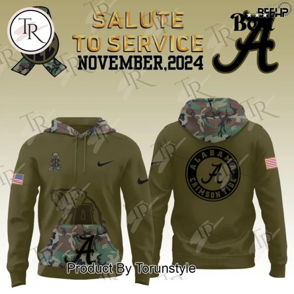 Alabama Crimson Tide Camo 2024 Salute to Service Combo Hoodie, Longpants, Cap