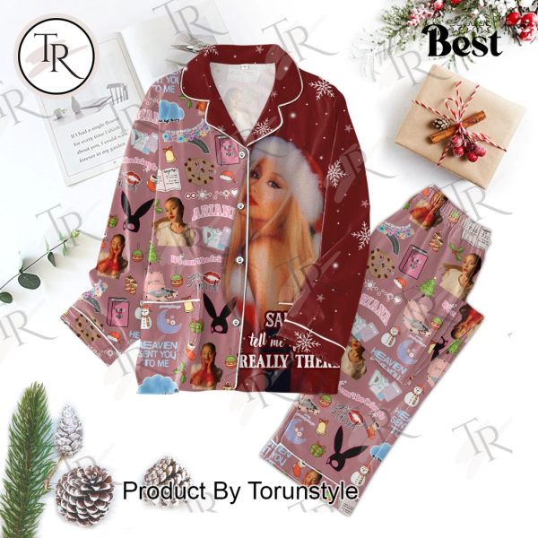 Ariana Grande We Can’t Be Friends, Santa Tell Me If You’re Really There Merry Christmas Button Down Pajamas Set