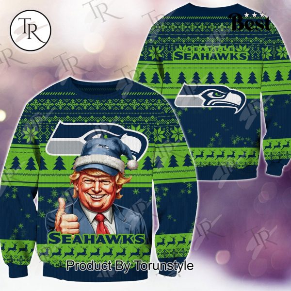 Seattle Seahawks Christmas Donald Trump Knitted Sweater