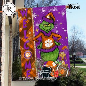 NCAA Clemson Tigers Football Grinch Welcome Christmas Garden Flag – Custom Name