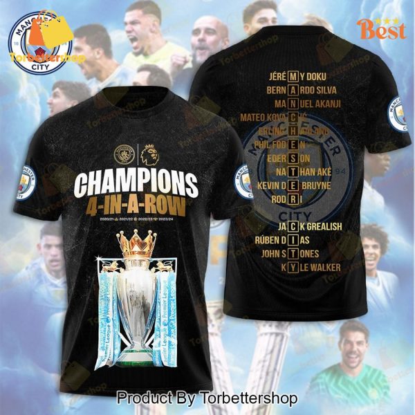 Champions 4-In-A-Row Manchester Citys 3D T-Shirt