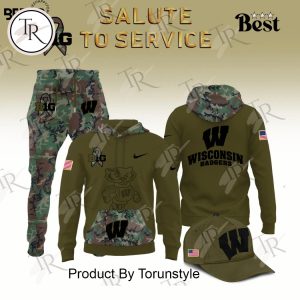 Wisconsin Badgers Camo 2024 Salute to Service Combo Hoodie, Longpants, Cap